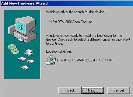 The Wizard will locate the driver and will display the following window: Click Next->. The Wizard will install the appropriate files onto your system.