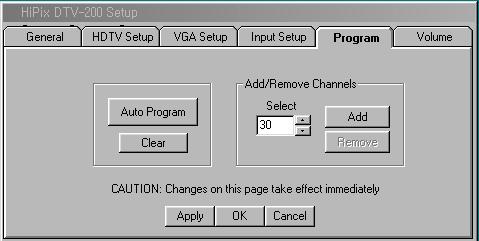 U s I n g t h e H i P i x D T V 2 0 0 Program This window box enables you to make a custom channel list.