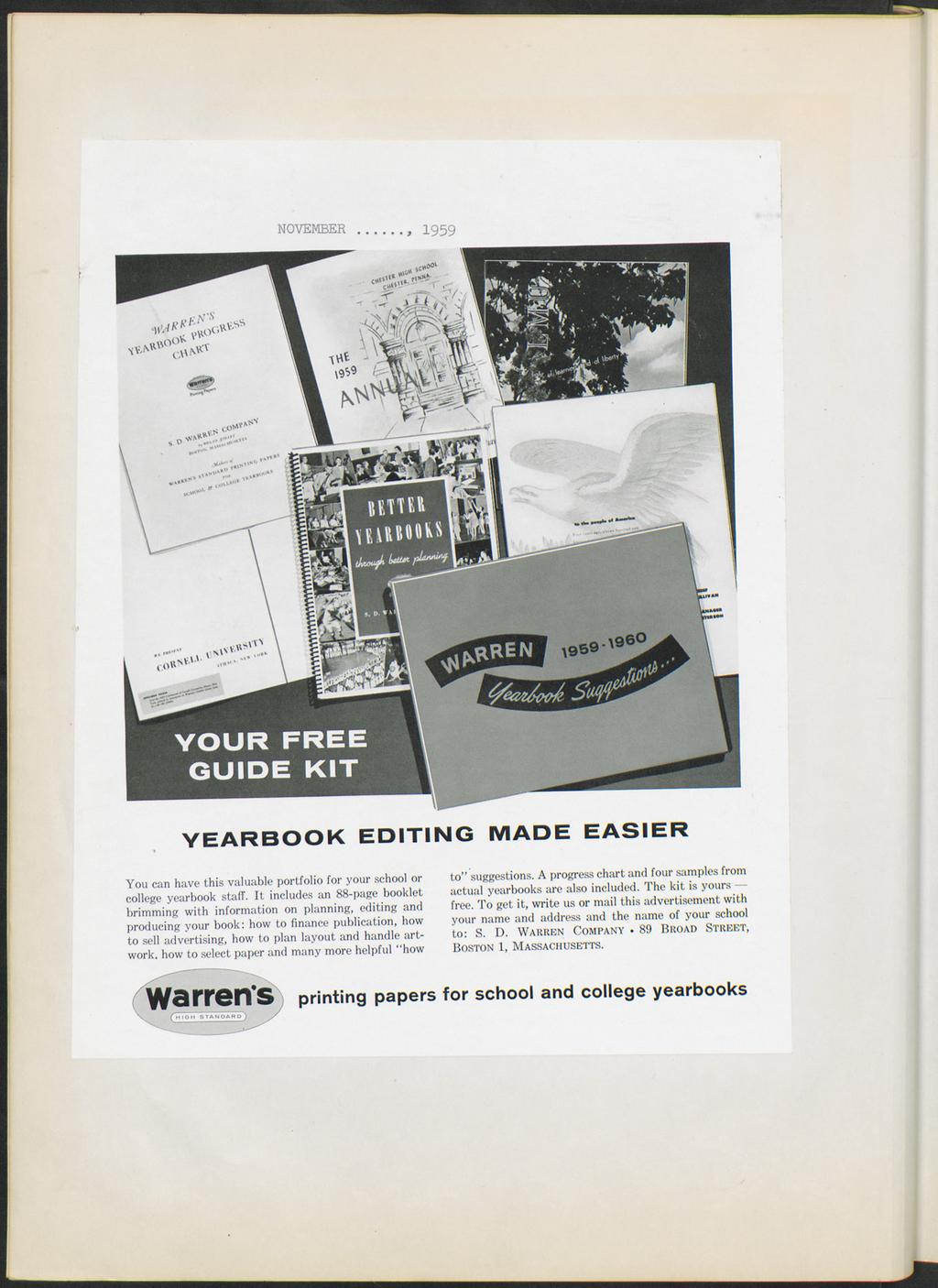All NOVEMBER, 1959 Mitt 4, &au,. YOUR FREE GUIDE KIT, YEARBOOK EDITING MADE EASIER You can have this valuable portfolio for your school or college yearbook staff.