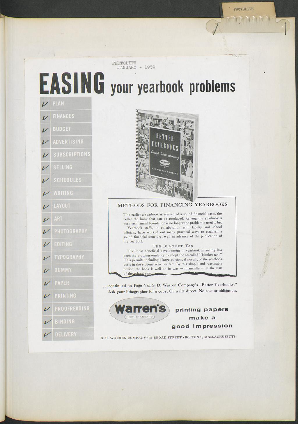 PROT OLITH PHOTOLITH JANUARY - 1959 EASING your yearbook problems Z.111 -t`t. 4. 41. 411. 166. 41. 1. or.