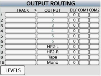 Adjusting output levels Tap on the LEVELS key on the lower right corner to open the output level menu.