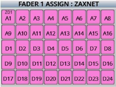 Then, depending status of the assign key, the fader, trim or ZaxNet assign matrix will open. Then from that matrix tap on the desired input to be assigned to the fader.
