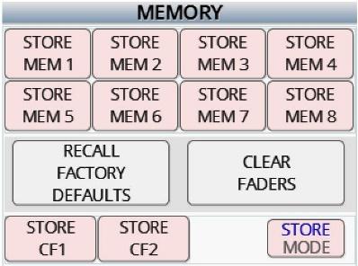 Setup Menu Memory Menu Tapping on the MEMORY key will open the memory menu.
