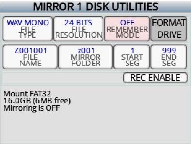 Formatting the mirror drive To format the compact flash card tap on the FORMAT DRIVE key. A confirmation screen will appear before the drive can be formatted.