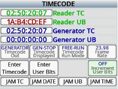JAM TIME - Time code is created from Deva 24 s internal clock. Pressing the TC Key Displaying the time code slate Pressing the TC key a second time opens a visual time code slate.