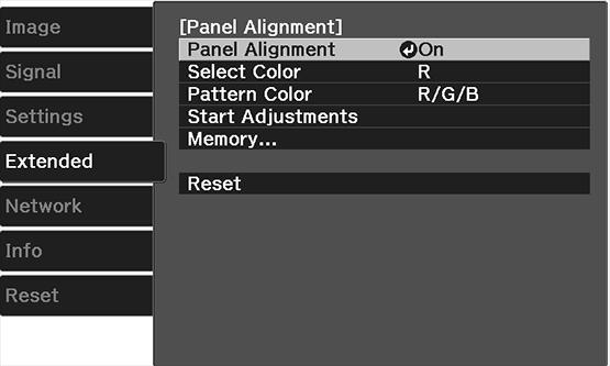 Note: Allow your projector to warm up for at least 10 to 15 minutes and make sure the image is in focus before you use the Panel Alignment feature.