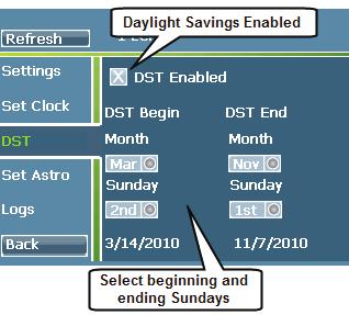 3. If your area observes Daylight Savings Time, make certain that the DST Enable checkbox has an X in it. If your area does not observe Daylight Savings Time, remove the X. 4.