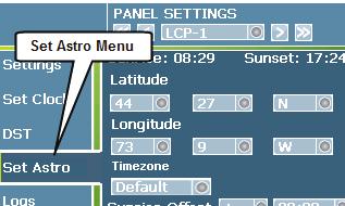 Step 5: Configure the Time, Date, Coordinates, and Daylight Savings and Clear Logs Setting the astronomical clock coordinates The ControlKeeper M automatically calculates sunup and sundown times for