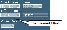 Step 10: Configuring Time Schedules If you have chosen a Sunrise or Sunset start type, the time field will populate accordingly.