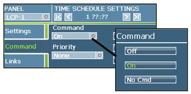 To remove a link, touch the checkbox to remove the X. 7. In the Time Schedule settings screen, select the Command option. 12.