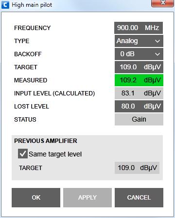 16.3.2017 38(54) The pilot frequency, type, backoff, target level and lost level can be edited by double-clicking a row in pilot table.