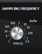 PoScopeMega1+ sampling frequency (analog and digital DAQ mode) If you change sampling frequency knob you will note that label under the knob is changing from Pipe to Buffer.