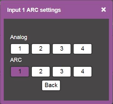 7. In ARC mode click the settings button ( ). The input ARC Settings window appears: Figure 19: Switching Page Input ARC Settings Window 8.