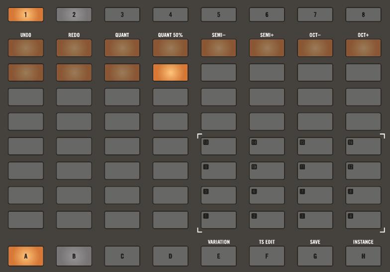 Recording and Editing Patterns Setting Recording Options 4. Press the click-pads in the 8x8 matrix to select the amount of bars you want. One clickpad equals one bar. 5.