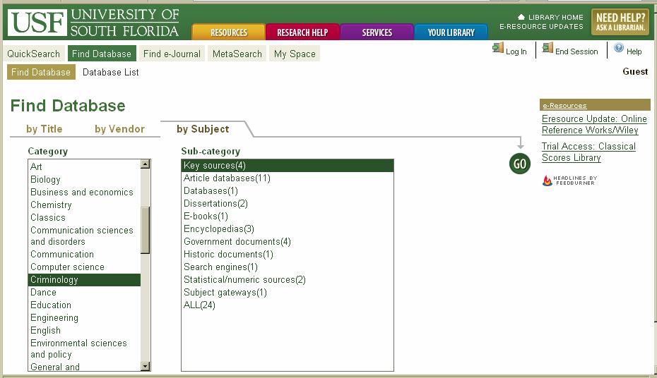 The category list reflects the subject areas that are taught at USF. Select the one that suits your needs.