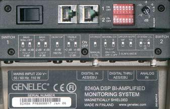 Backpanel of the 8240A 8240A SPL short term RMS at 1 m 105 db Peak SPL per pair with music 115 db @ 1 m