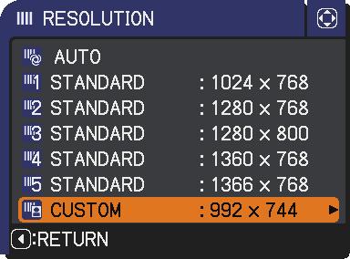 Set the horizontal (HORZ) and vertical (VERT) resolutions using the / / / cursor buttons. This function is may not support all resolutions.