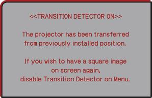 SECURITY menu Item TRANSITION DETECTOR 50 (continued on next page) Description If this function is set to the ON when the vertical angle of the projector or the MIRROR setting at which the projector