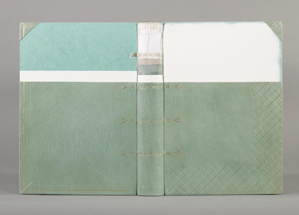 Karen Hanmer Full goatskin binding sewn on flattened cords, handsewn silk headbands, marbled endpapers with leather hinge, head sponged with acrylic inks and sprinkled with gold leaf, dust jacket
