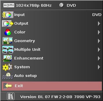 Set Scaler Functions From the top menu select System then select Menu Settings then select Menu Display Time and then select Infinite to turn off the menu time-out Set the output resolution to the