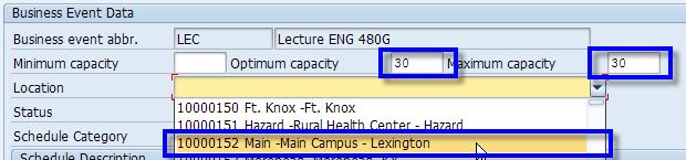 Single Event: Regular Schedule Input course capacity in Optimum and Maximum boxes only and