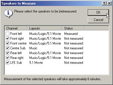 7 3 R o o m c o r r e c t i o n The following dialogue box allows you to select which channels you want to repeat: To create multiple measurements You can create additional measurement sets to take