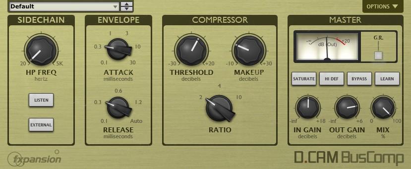 6 21 BusComp DCAM BusComp is based on a classic bus compressor design from the centre section of a wellknown British large-format mixing console It is usually intended to be inserted on subgroups