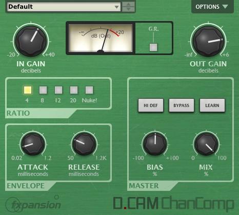 DCAM Dynamics processors 22 9 ChanComp DCAM ChanComp is based on a classic limiting amplifier design commonly used as a channel compressor It features very fast attack response and is usually