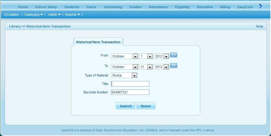 Historical Item Transaction This option helps you to get the list of transactions for a