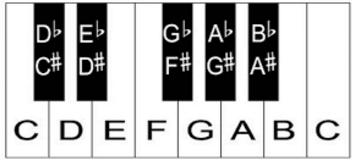 ACCIDENTALS (SHARPS AND FLATS) The basic notes A - G can be found as the white notes on a piano keyboard. To get to the equivalent of the black notes, we need to use SHARPS (#) and FLATS (b).
