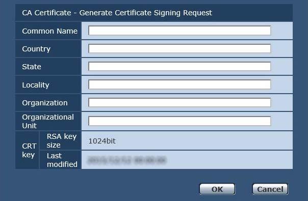 Web screen configurations (continued) Generating a Certificate Signing Request (CSR) [CA Certificate - Generate Certificate Signing Request] Notes A certificate signing request (CSR) cannot be