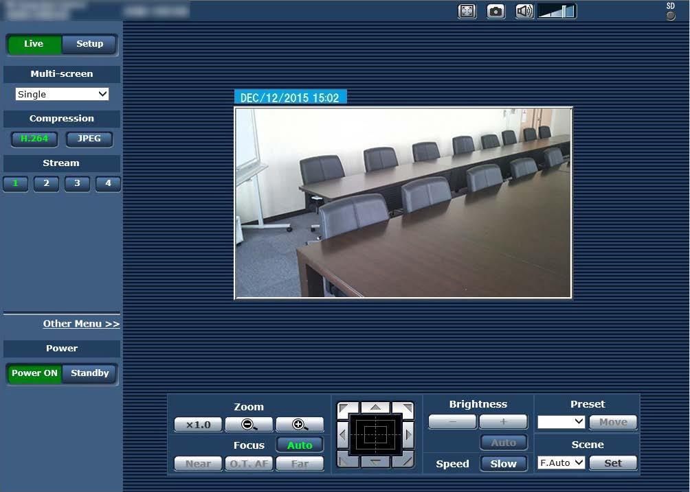 Web screen operations The live screen [Live] includes a single display mode that displays IP images from a single camera and a multi