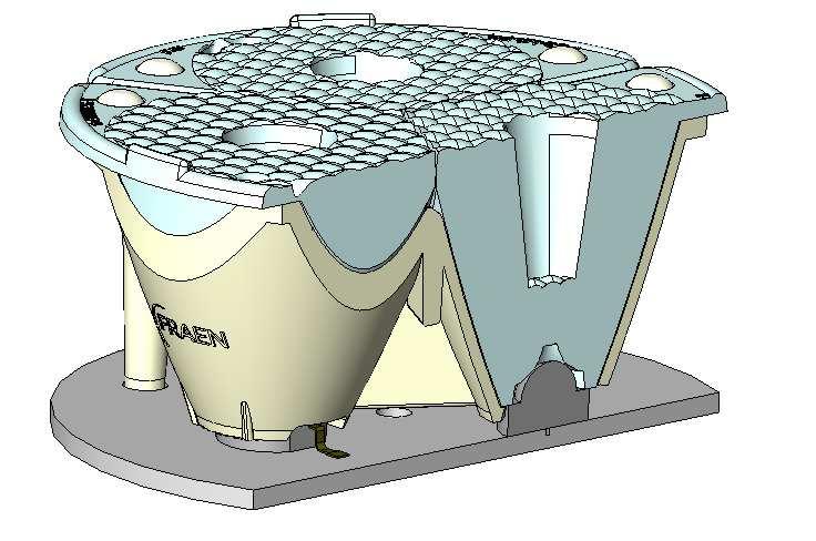 Figure 2: X-section view shows the lenses touch the Seoul P4 LEDs, and the