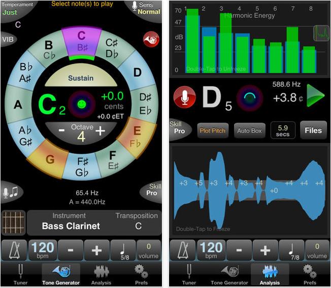 TUNERS: TonalEnergy Tuner ($4, ios Only) - Android version will be here sometime next year; for now try ntrack Tuner or Tunable - tuner with clear/easy to use interface - tuner has 14 different