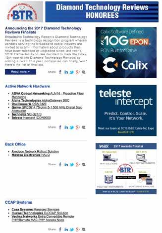 2018 DIAMOND REVIEWS HONOREE PROMOTIONAL PACKAGE DIAMOND REVIEWS SPECIAL EDITION enewsletter Participate in Broadband Technology Report s most highly read newsletter of the year!