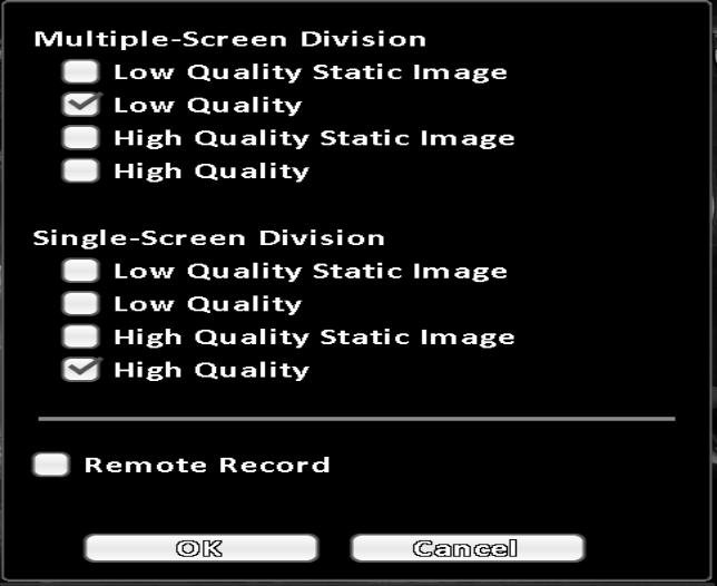 2-8.1 network image quality Option Low Quality Single Image Low quality High-quality High-quality Low quality static mode: