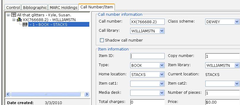 (2) If you see a call number with XX(xxxxx-x) and no barcode number that belongs to your library, follow the instructions below. If it is not your library, Add Call Number as usual.