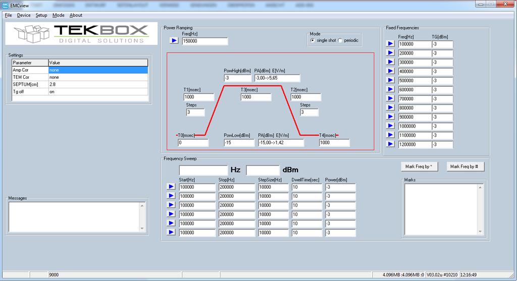5 PC Software for immunity testing The Tekbox EMCview SW is regularly updated and now supports immunity testing with a feature for automated tracking generator control.