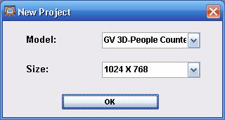 5 Content Designer 5.3 Creating a Screen Layout 1. To create a project, click File on the menu bar and select New Scenario. 2. Select GV-3D People Counter and a screen resolution.