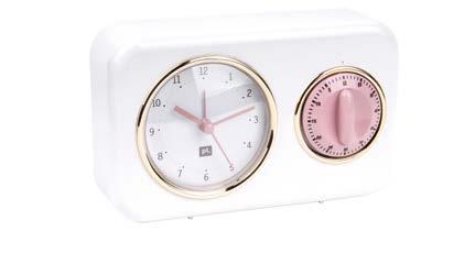 PT2970BK Clock with kitchen timer Nostalgia Material: Plastic - Colour: Black W. dusty pink timer, 17x11x6cm, Excl. 1 AA batt.