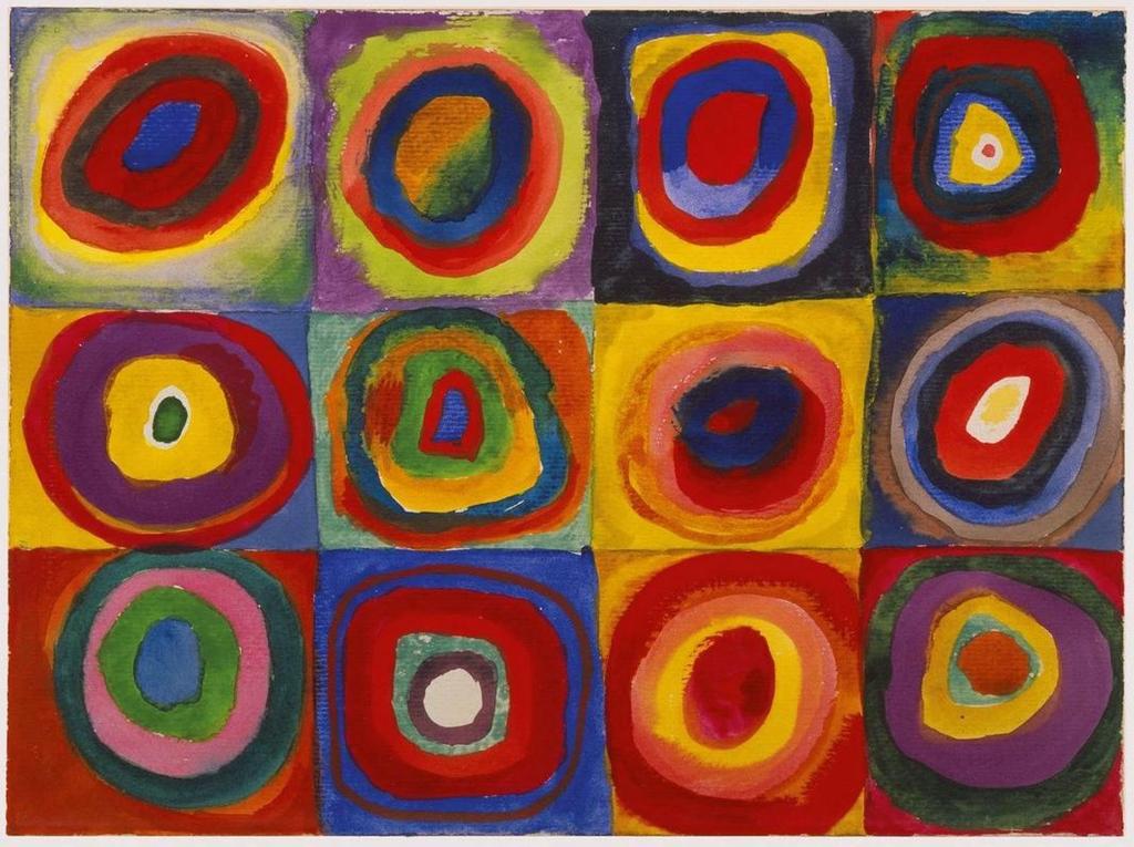 Kao poticaj djeci sam pokazala i pričala o djelima Vasilija Kandinskog ( Squares with Concentric Circles, Kompozicija VIII, Žuto-crveno-plavo ), te o umjetničkom pravcu u kojem je djelovao,
