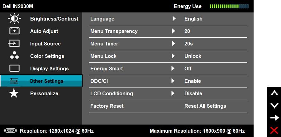 Language Allows you to set the OSD display to one of six languages: English, Spanish, French, German, Simplified Chinese, or J Menu Transparency Allows you to adjust the OSD background from opaque to