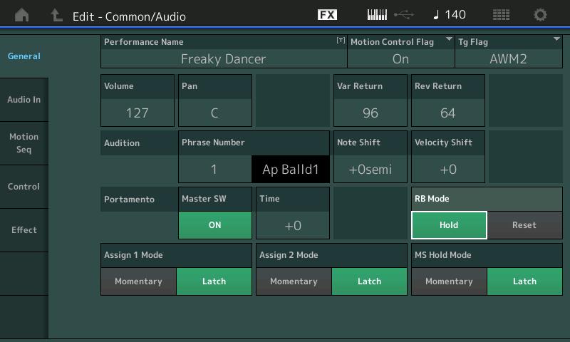 Normal Part (AWM2) Drum Part Normal Part (FM-X) /Audio /Audio Edit (/Audio) A consists up to 16 Parts. You can set the parameters related to the entire and the Audio Parts in the /Audio Edit display.