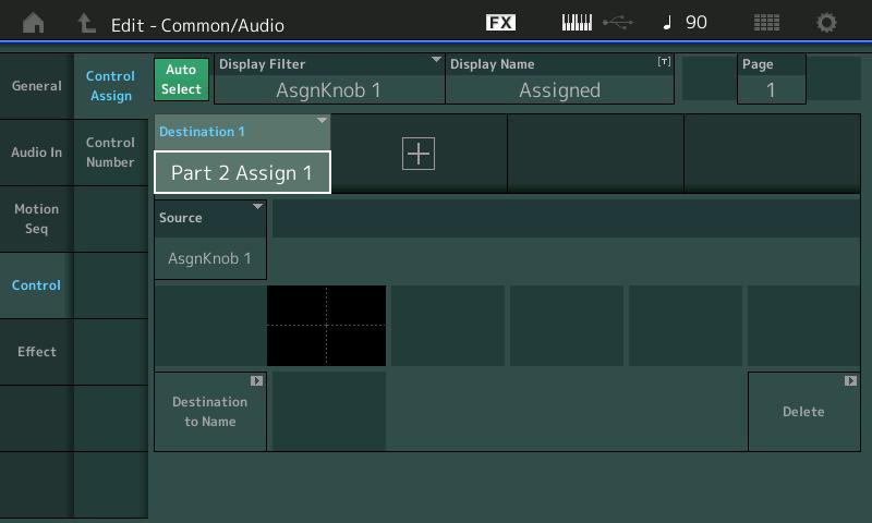 Normal Part (AWM2) Drum Part Normal Part (FM-X) /Audio Control Operation [PERFORMANCE] [EDIT] PART [COMMON] [Control] [] /Audio Edit /Audio Audio In Mixing Control Control Number Variation Reverb