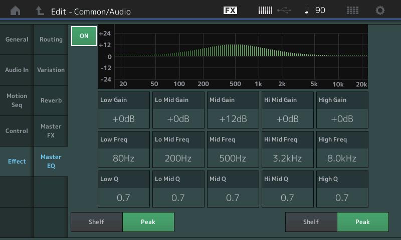Normal Part (AWM2) Drum Part Normal Part (FM-X) /Audio Master (Master Equalizer) From this display you can set parameters related to the Master.