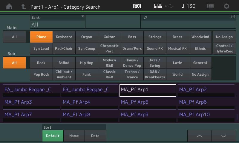Category Search (Arp Category Search) From the Category Search display you can search and select Types.