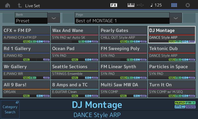 Live Set Live Set is a list in which s can be freely arranged. Up to 16 s can be selected from the Preset Live Sets and arranged over a single page making it easy to call up and play your favorite s.