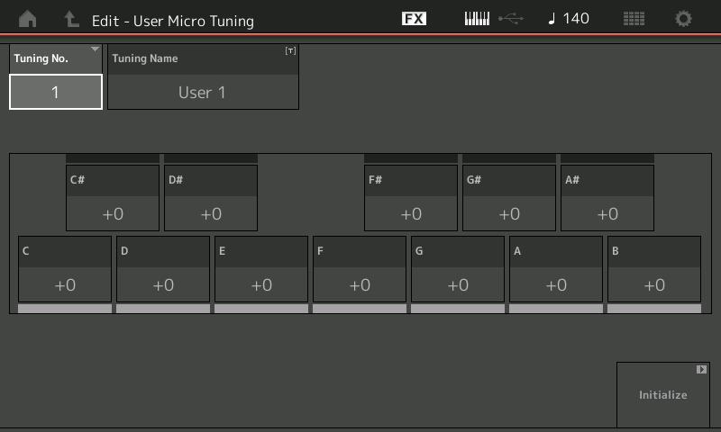 Normal Part (AWM2) Drum Part Normal Part (FM-X) /Audio Edit User Tuning Calls up the User Micro Tuning Setting display. Tuning No.