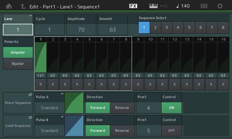 Normal Part (AWM2) Drum Part Normal Part (FM-X) /Audio Edit Sequence Calls up the uence setting display. You can create a custom Sequence consisting of up to sixteen steps.