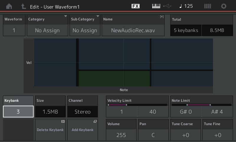 Normal Part (AWM2) Drum Part Normal Part (FM-X) /Audio Part and Waveform You can play the Waveform by assigning it to a Part then playing the keyboard with that Part.